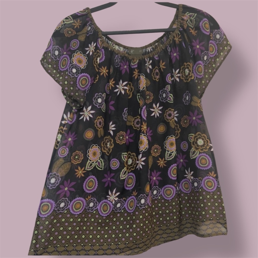 Anthropologie Fei 100% Silk Sheer Black Boho Blouse Size Medium
